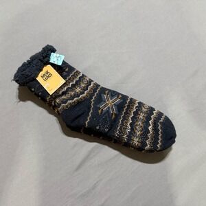 Muk Luks Cabin Slipper Socks Unisex L/XL Navy Fair Isle Shea Butter Infused